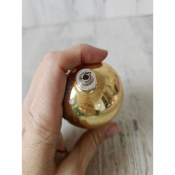 Vintage Austria yellow reflector ball vintage ornament polka dot glitter silver - Picture 8 of 9